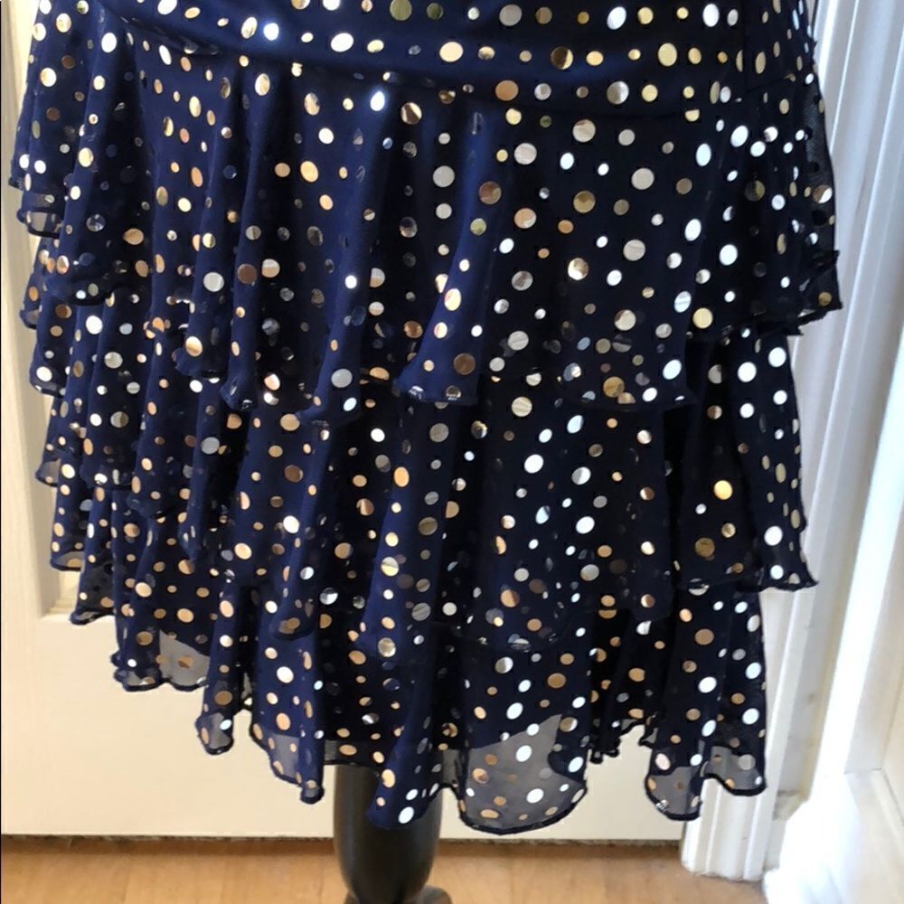 Juniors Navy Blue Silver Polka Dot Evening Dress - Picture 5 of 6